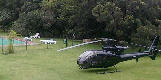 A helicopter on The Outspan Inn's lawn