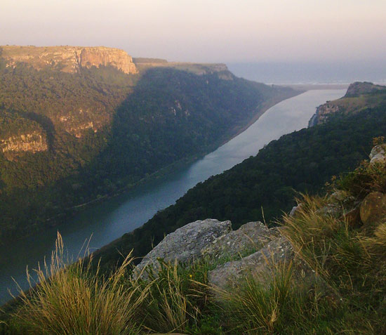 Sunset over Port St Johns, from the airstrip atop Mount Thesiger